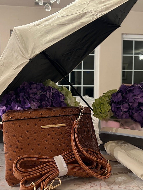 Other - Dasein Ostrich Embossed Vegan Crossbody + Neutral Umbrella Set Giftable Bundle